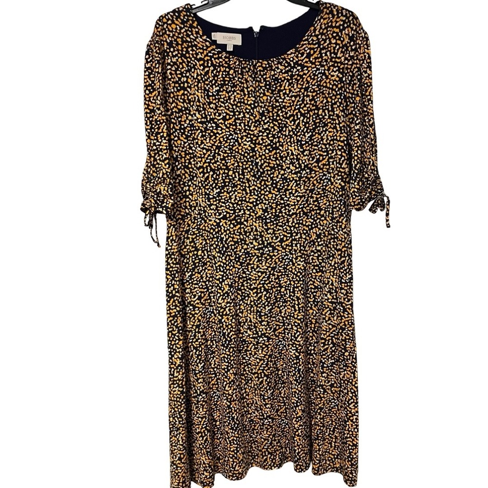 Hobbs London Navy Ochre Yellow Abstract Pebble Print Jersey Dress US 16